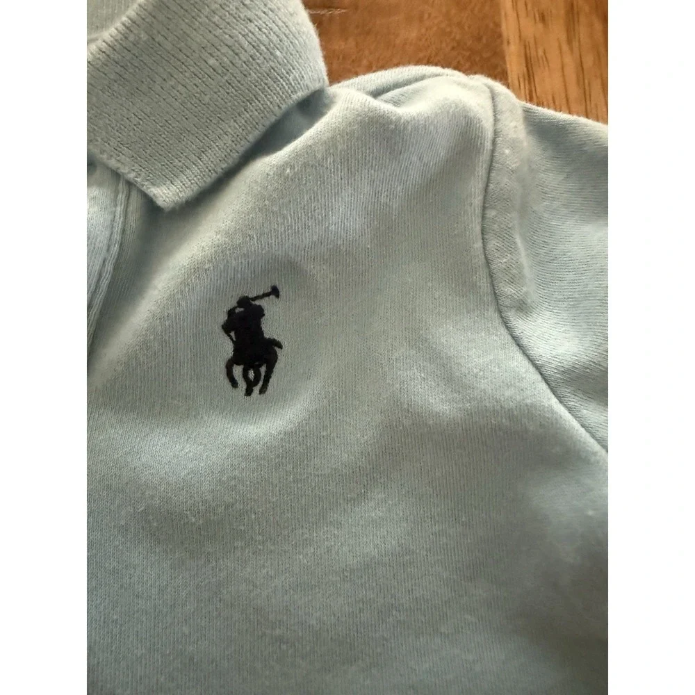 Ralph Lauren Baby Polo Shortall Romper Light Blue 6M One Piece Pony Logo